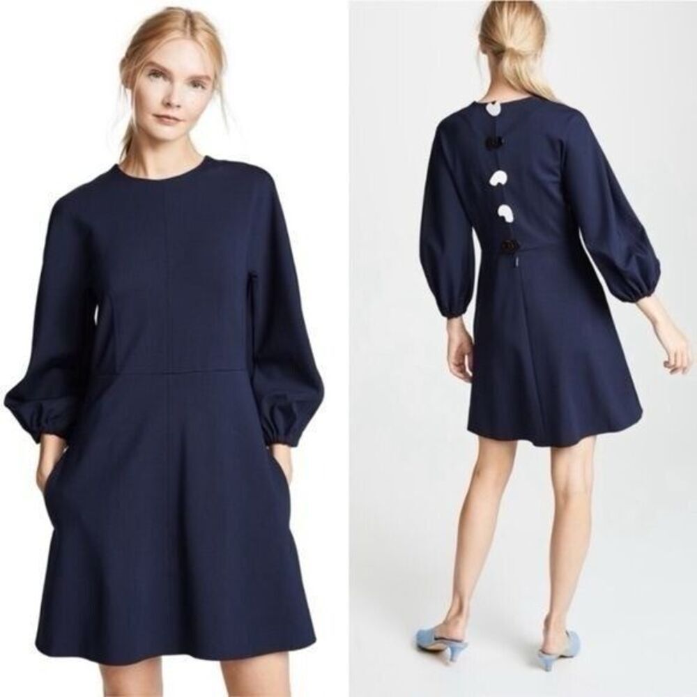 Tibi Bond Stretch Wool Sculpted Button-Back Mini Dress